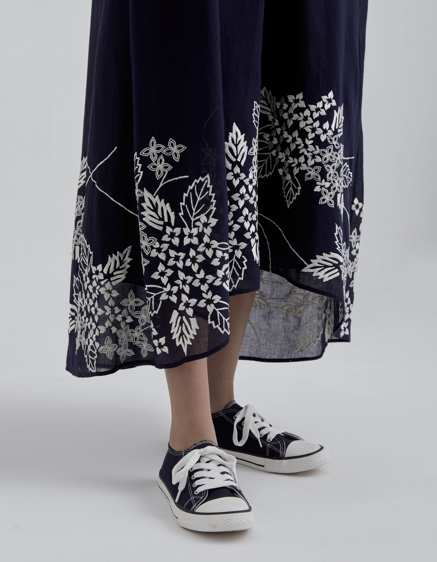 Indigo Damask Stitched Cutwork Dress