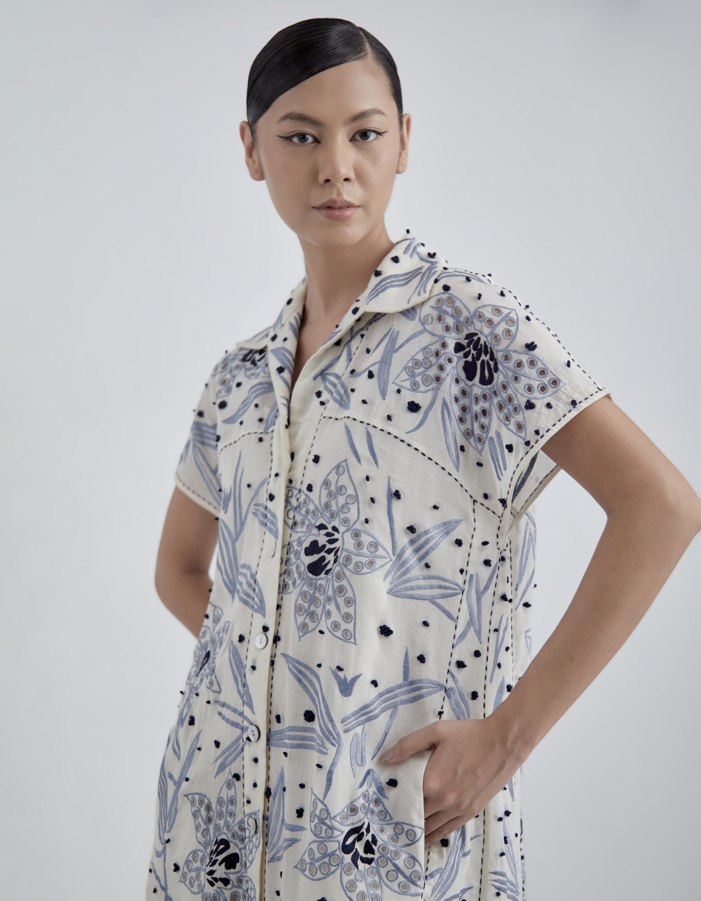 Ecru Cutwork and French Knot Dress