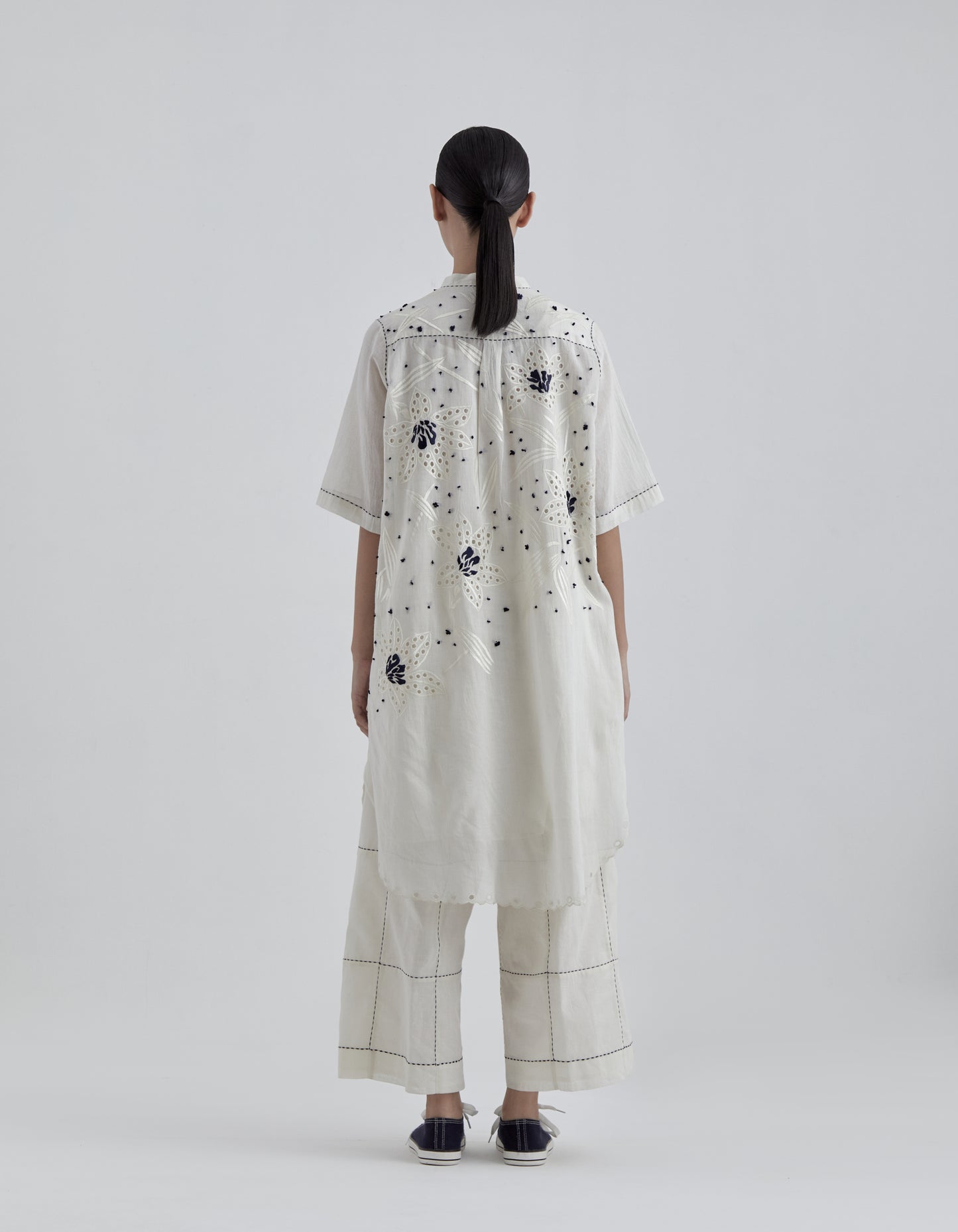 Ecru Cutwork and French Knot Tunic