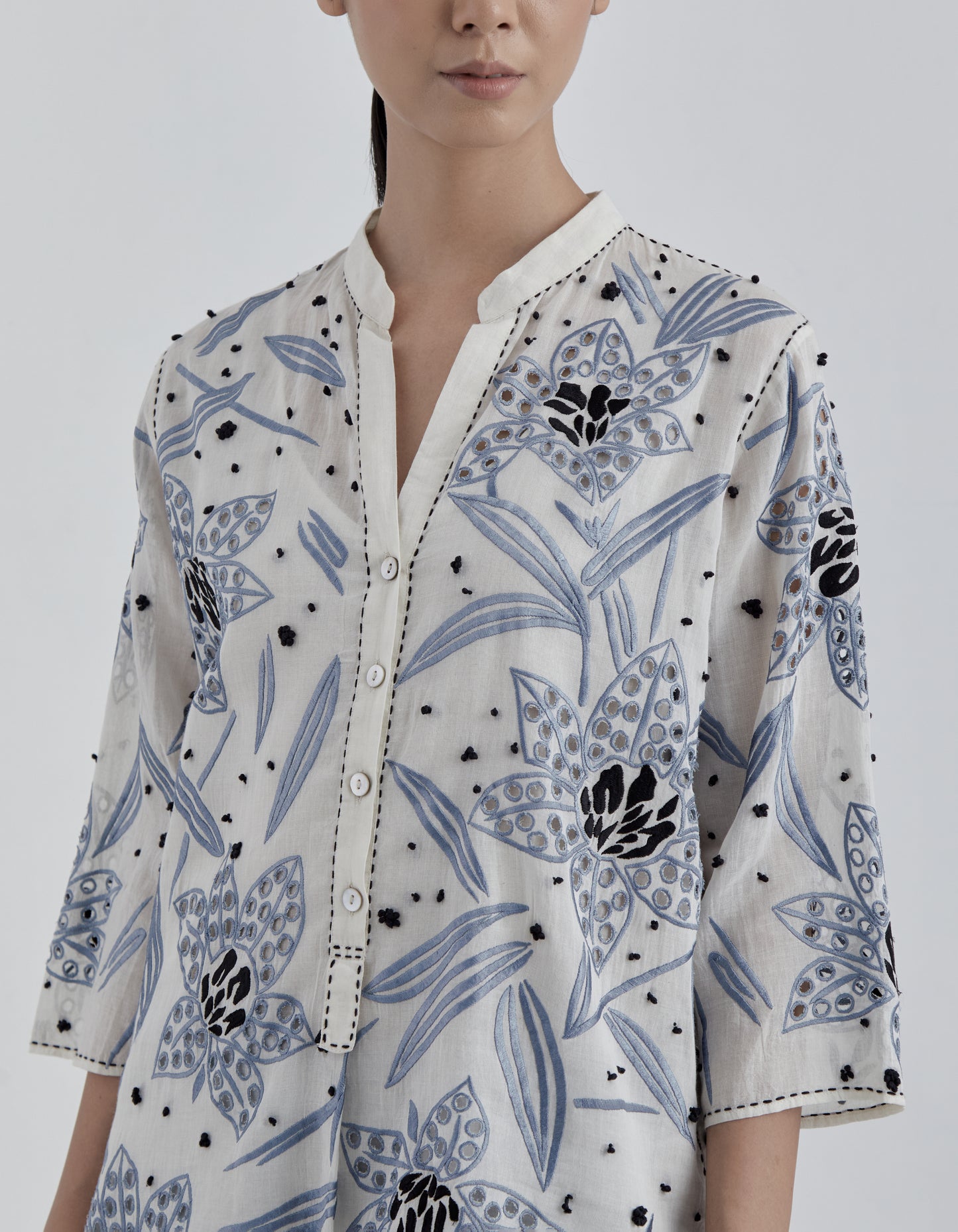 Ecru Cutwork and French Knot Top