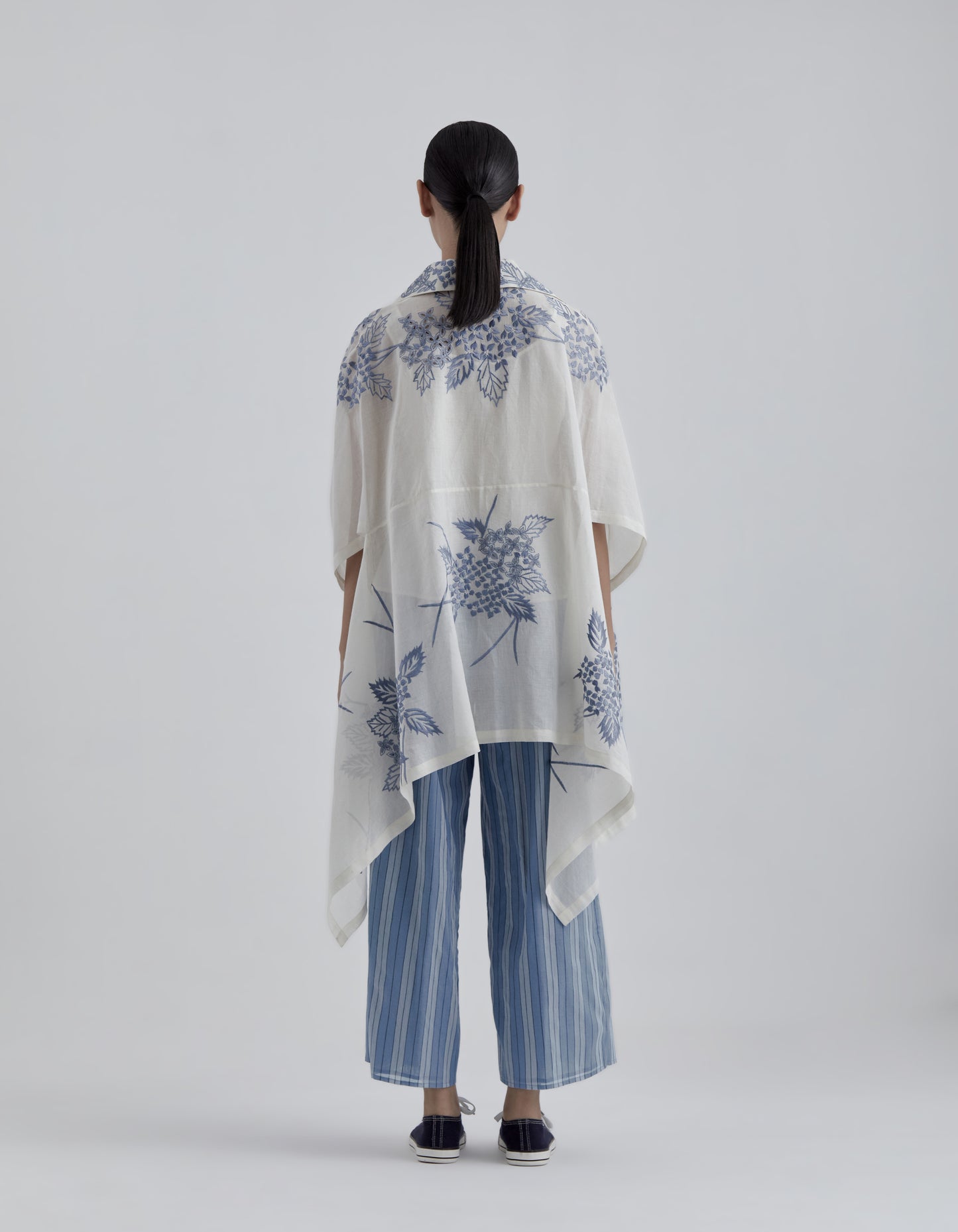Ecru Damask Stitched Cutwork Cape