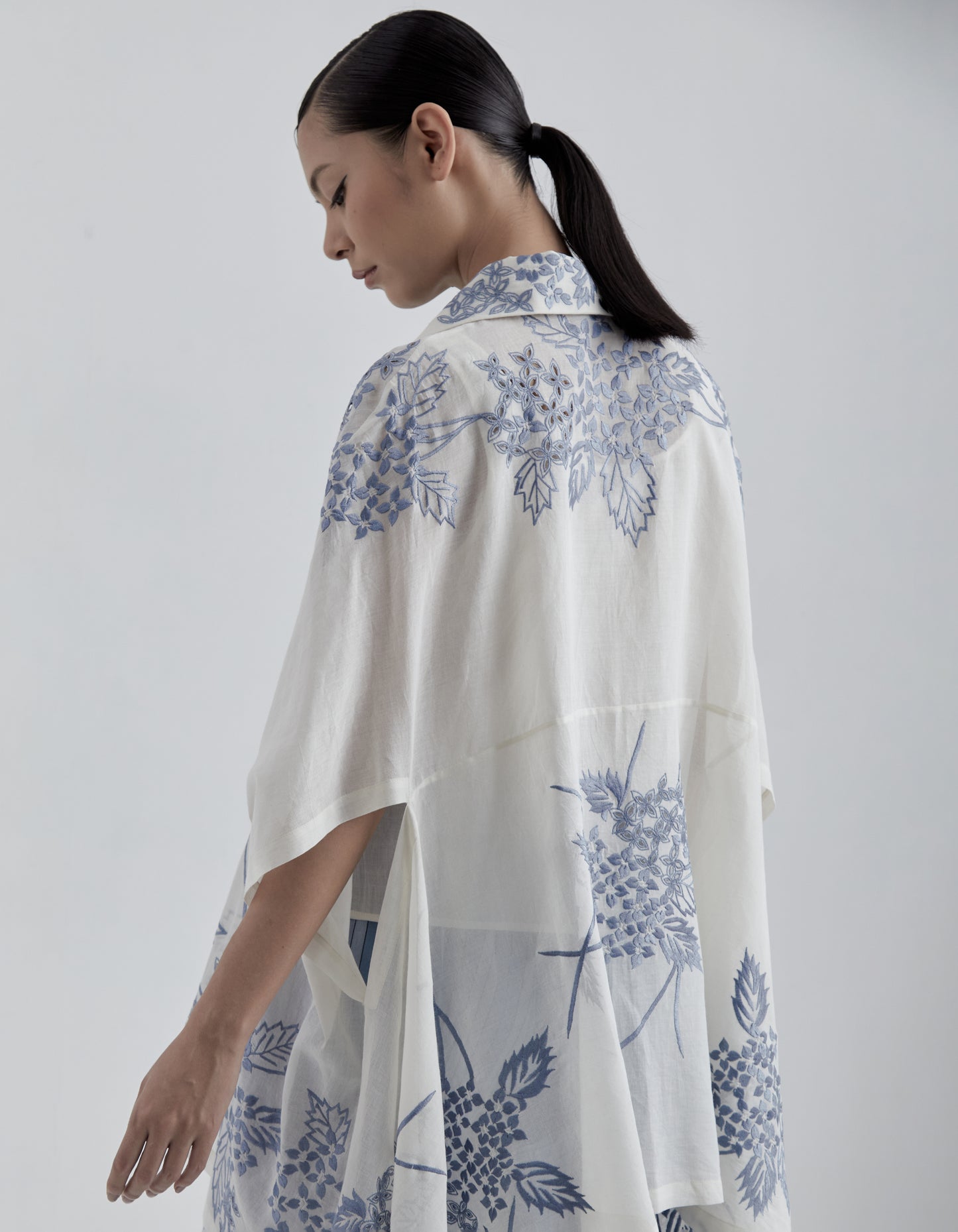 Ecru Damask Stitched Cutwork Cape