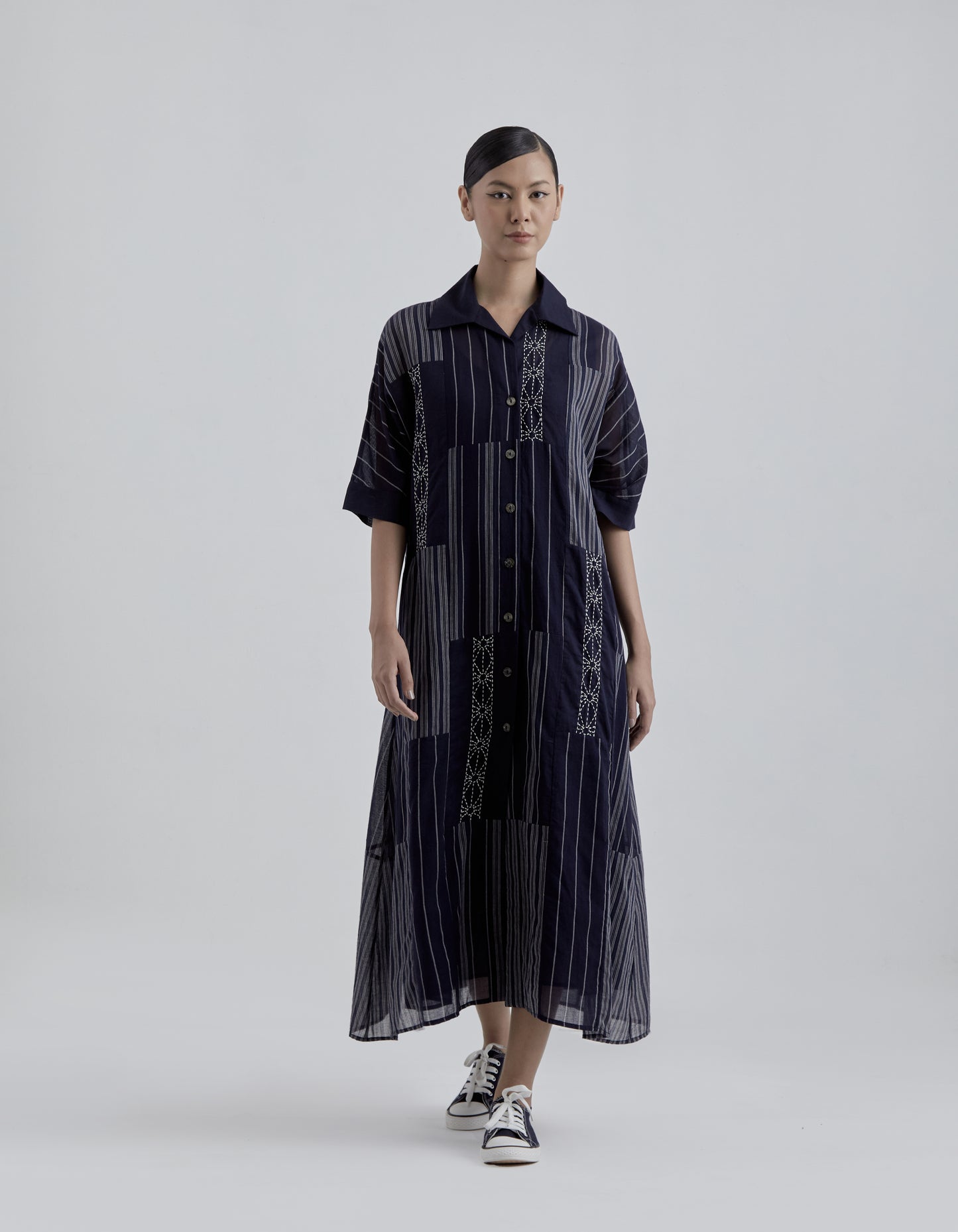 Indigo Striped Patchwork Dress
