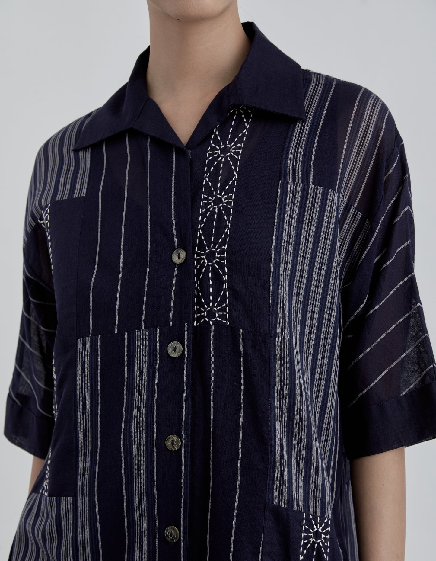Indigo Striped Patchwork Dress