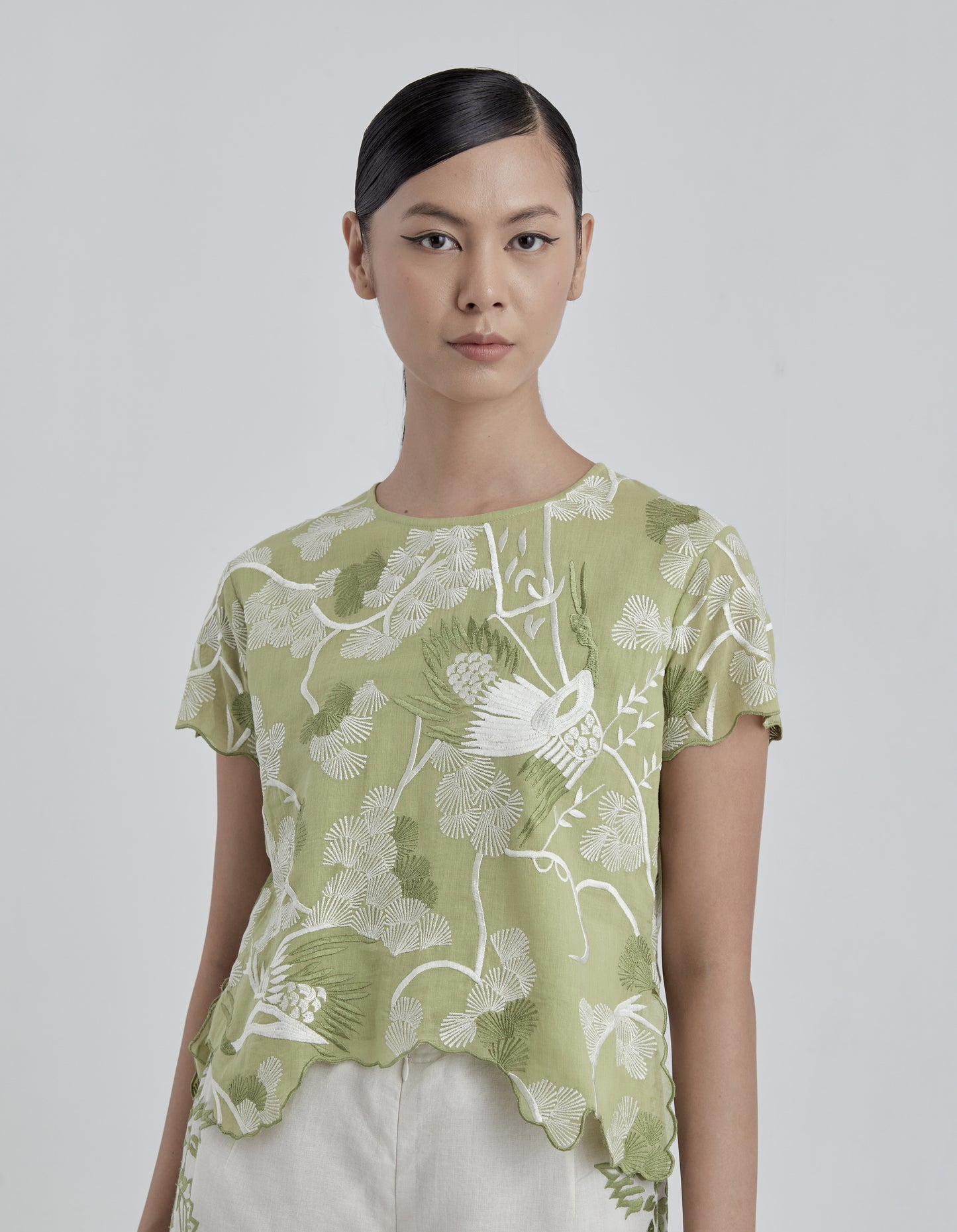 Grass Bird Motif Blouse