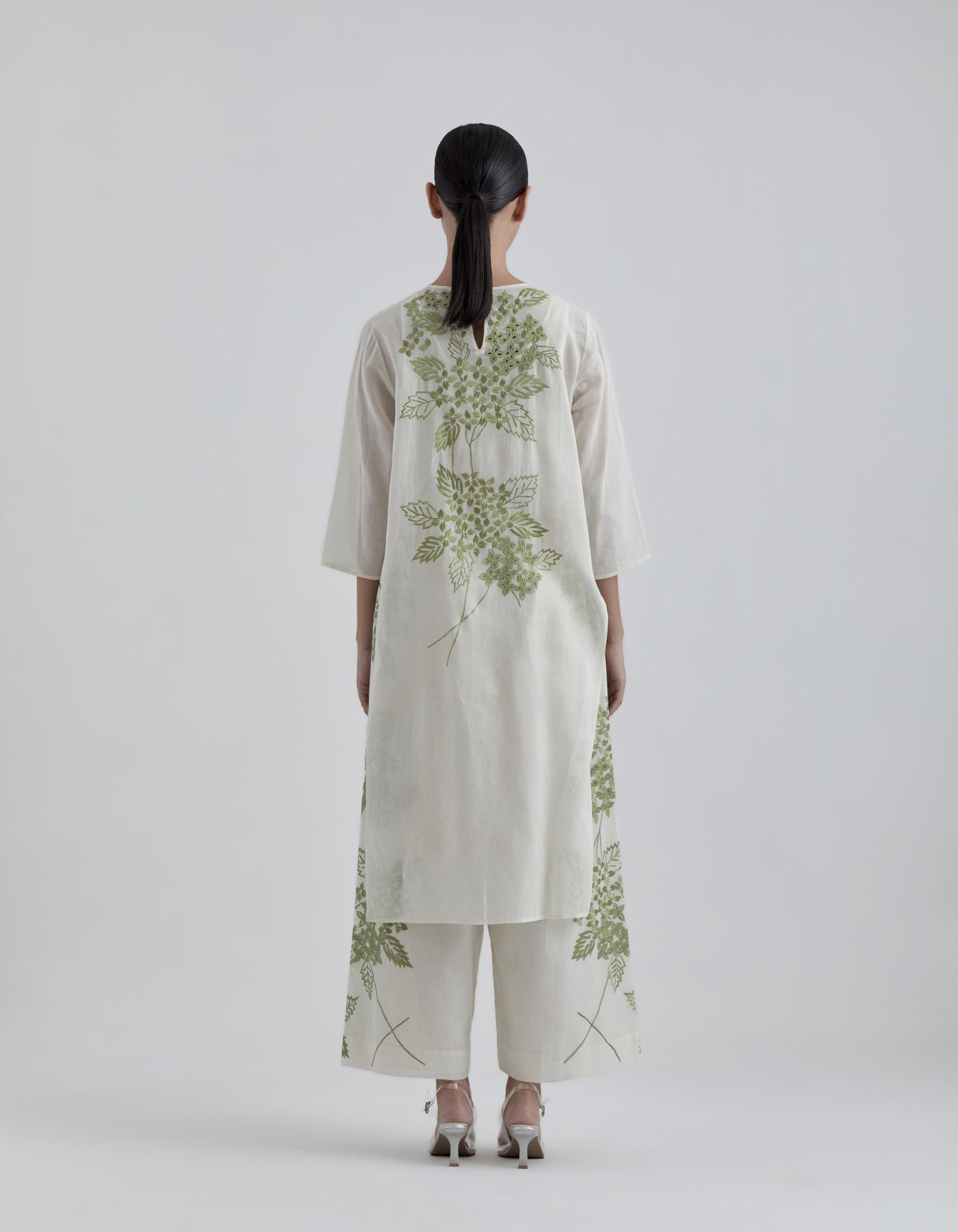Ecru Damask Stitched Cutwork Kurta