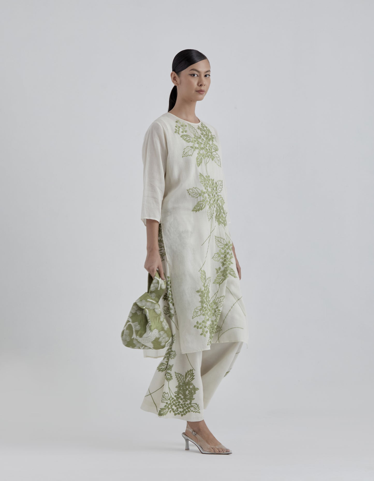 Ecru Damask Stitched Cutwork Pants