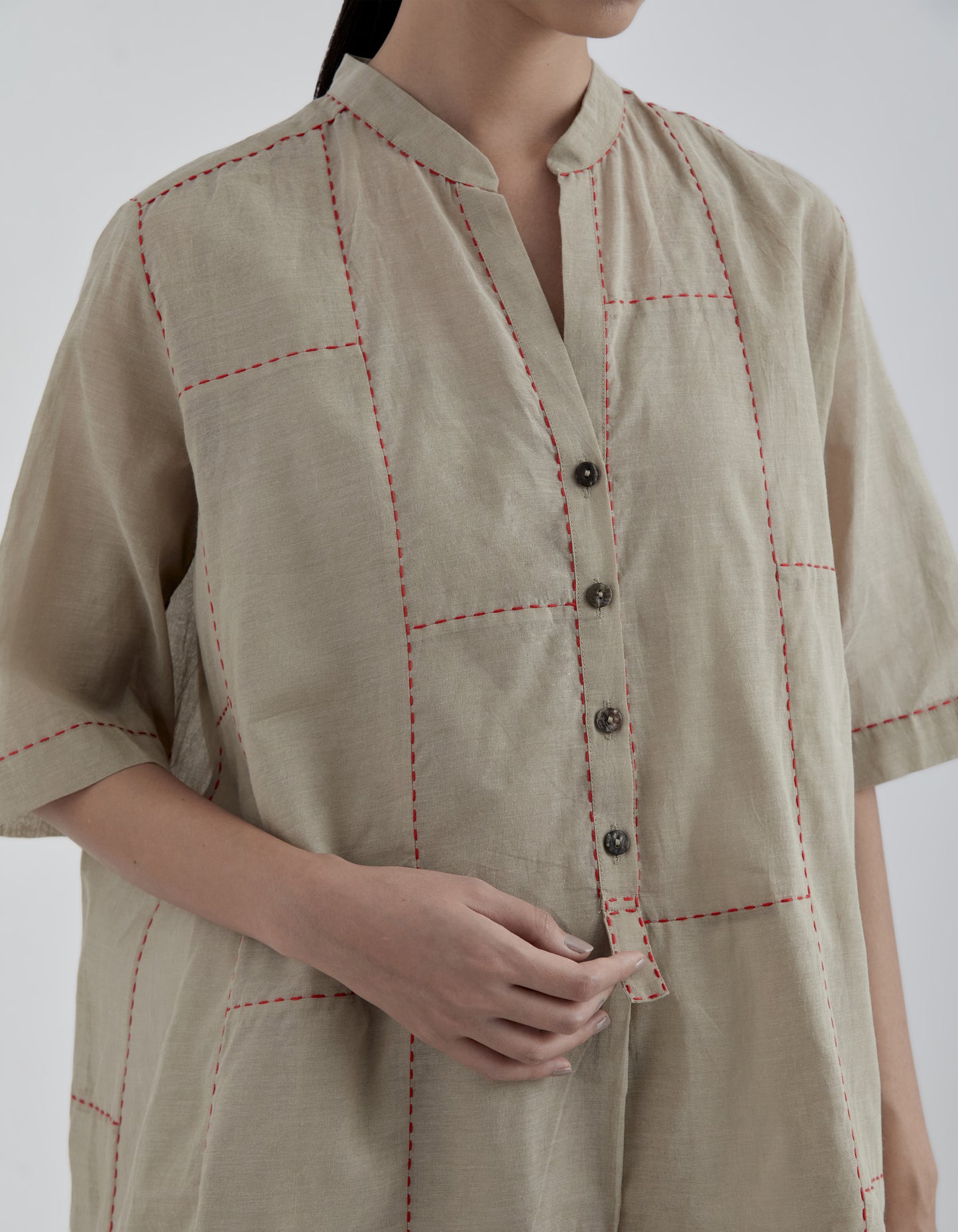 Natural Contrast Hand Stitched Tunic