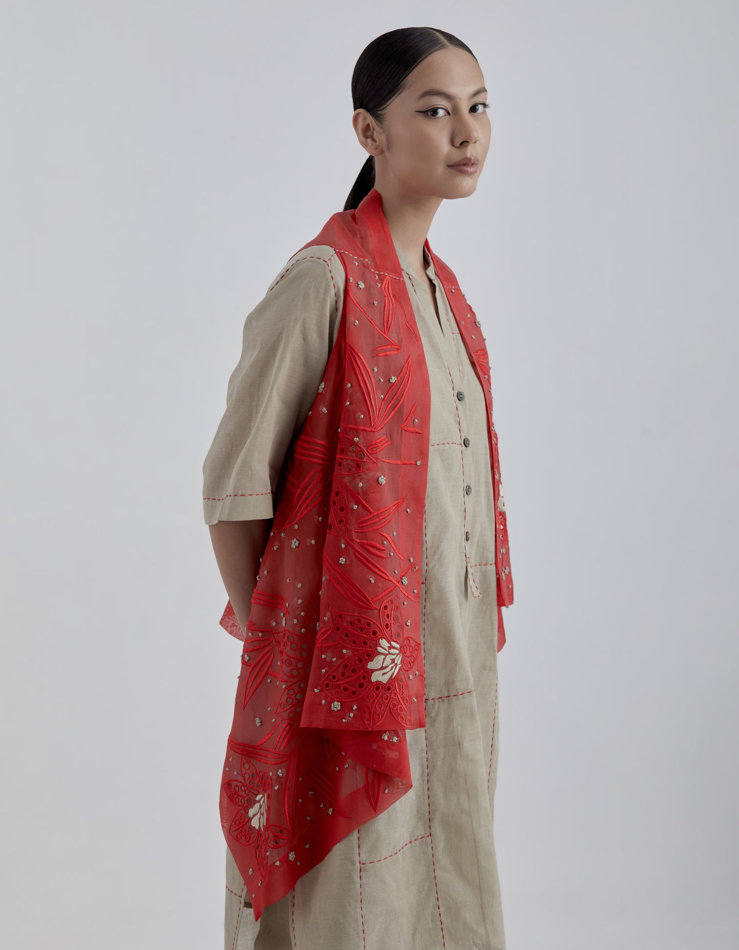 Crimson Cutwork and French Knot Wrap