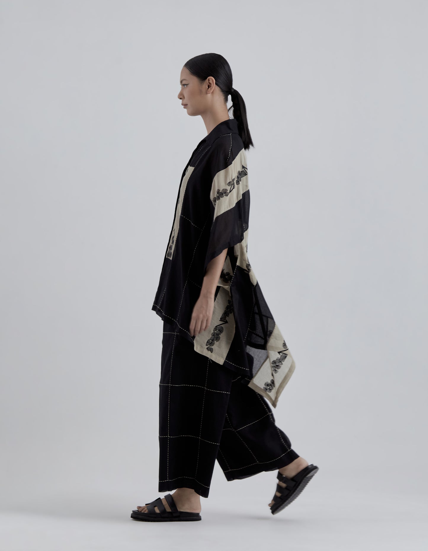 Black Contrast Hand Stitched Pants