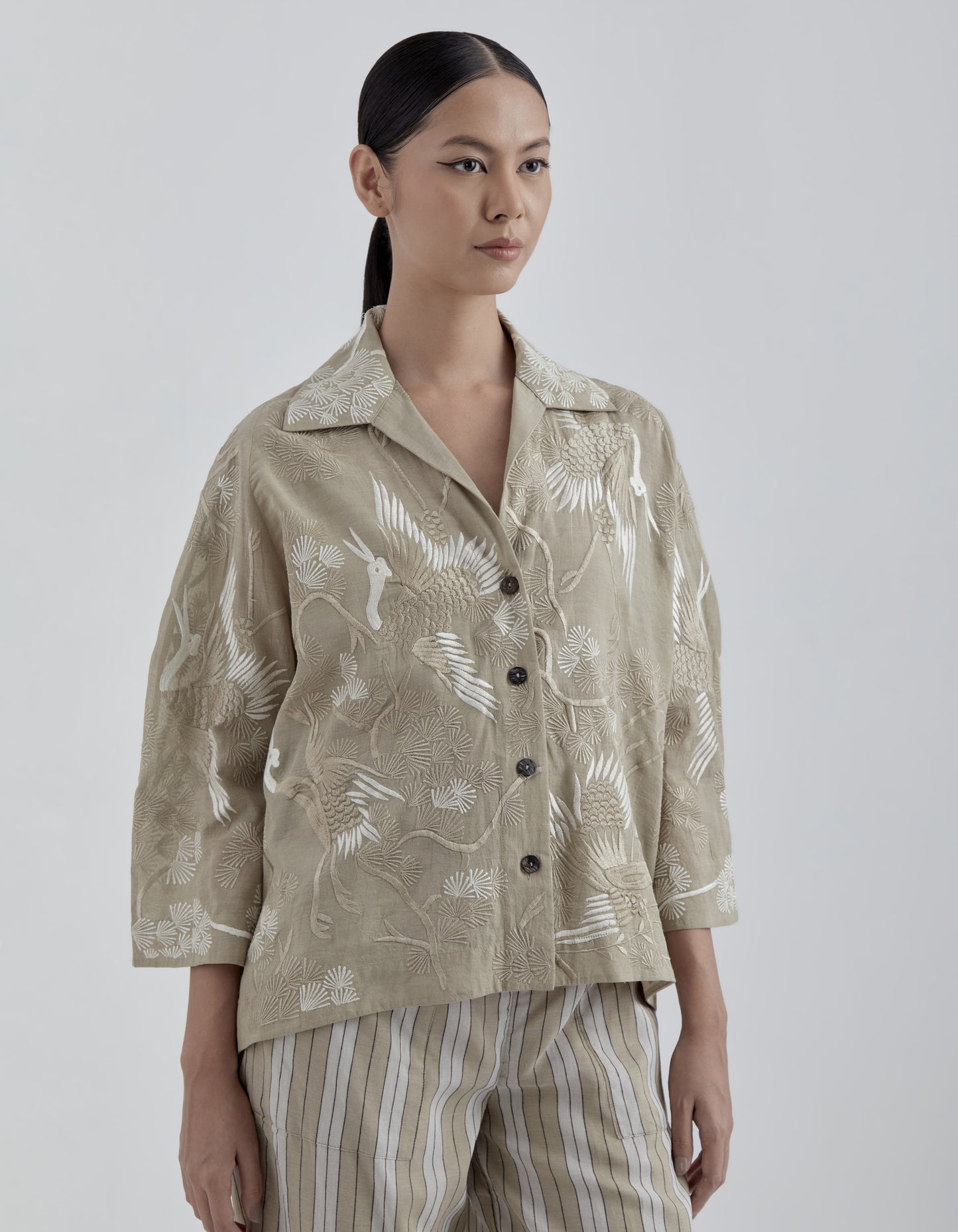 Natural Bird Motif Top