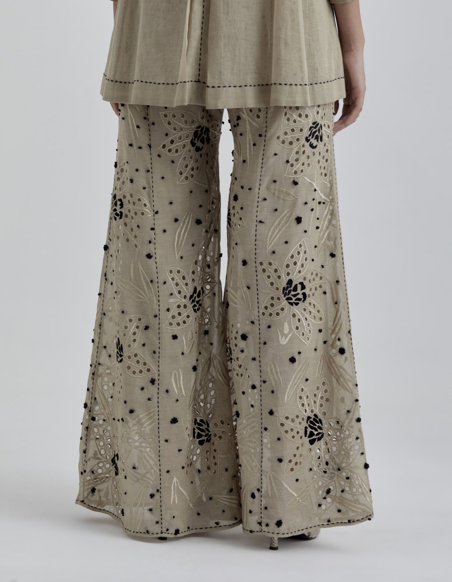 Natural Cutwork and French Knots Palazzo