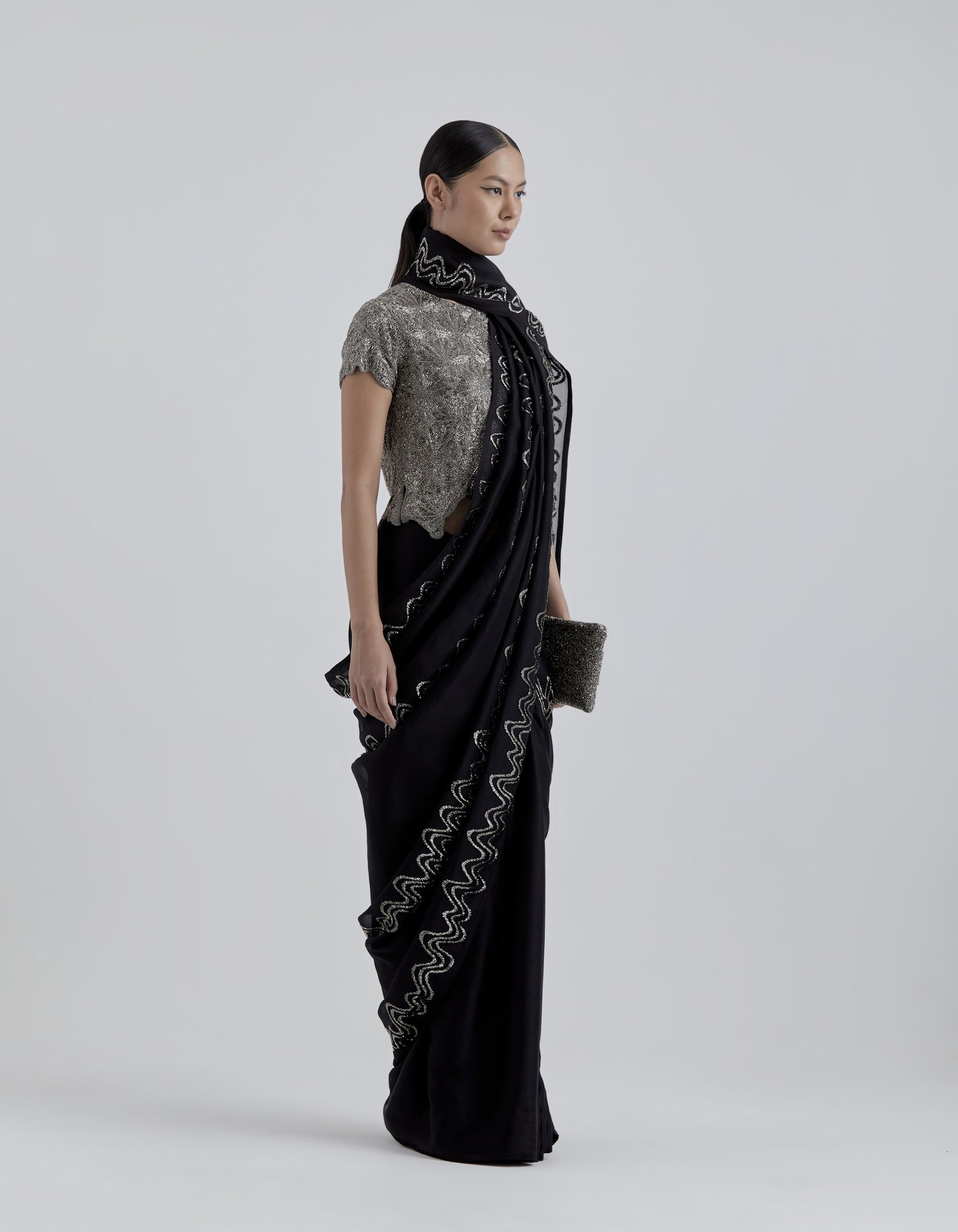 Black Hand Beaded Sari