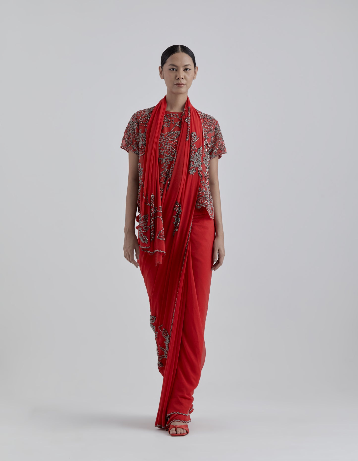 Crimson Hand Beaded Sari