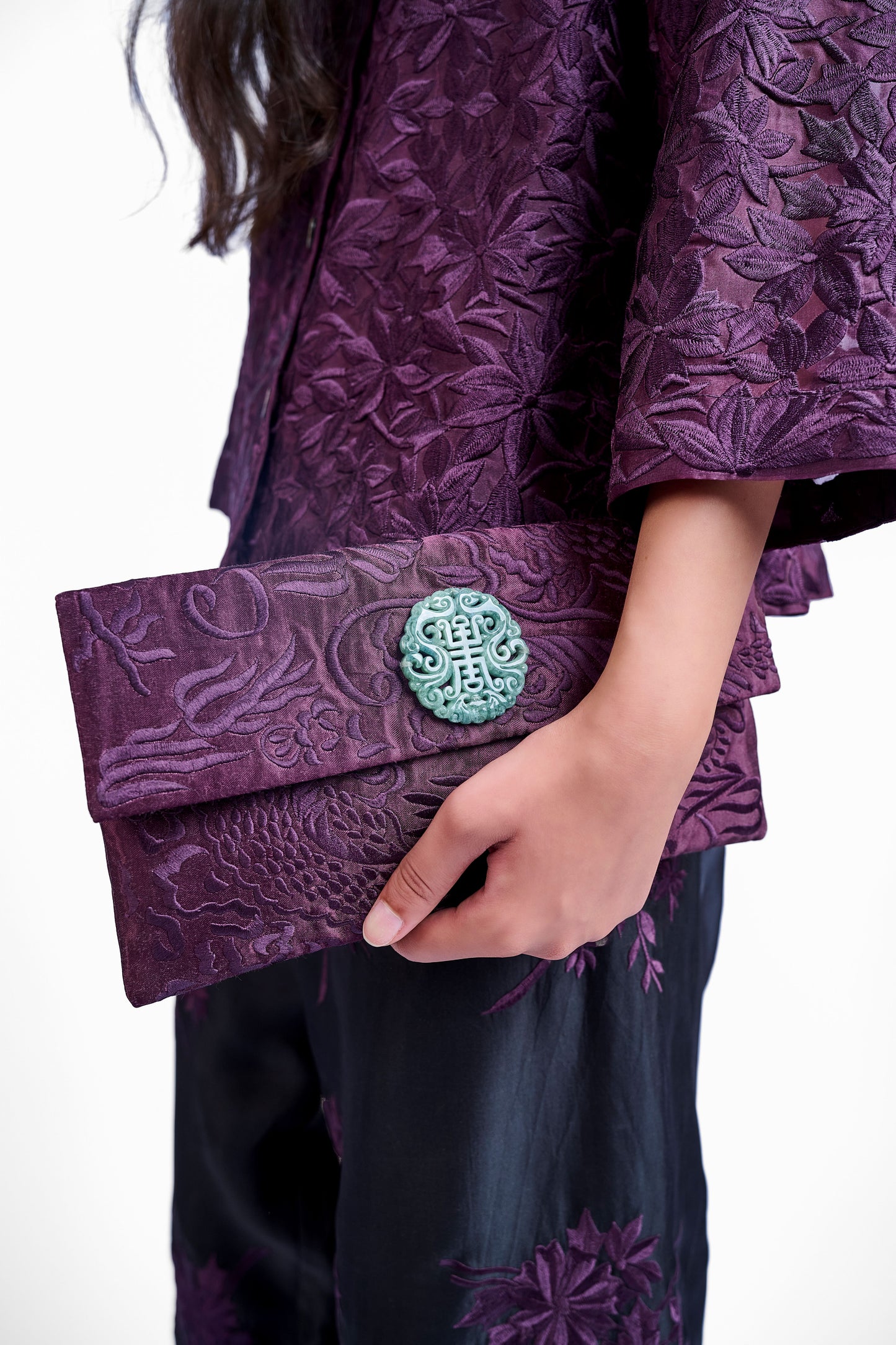Wine Flat Stitch Clutch