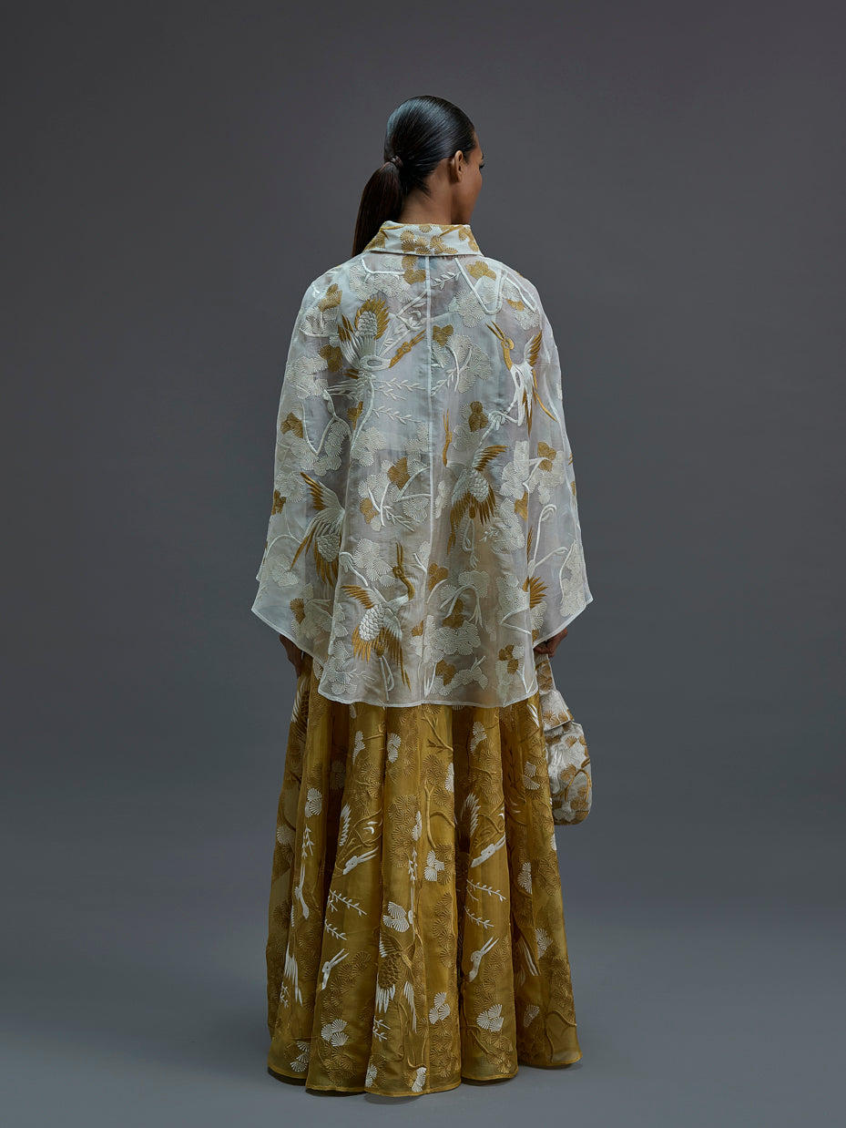 Saffron Bird Motif Skirt