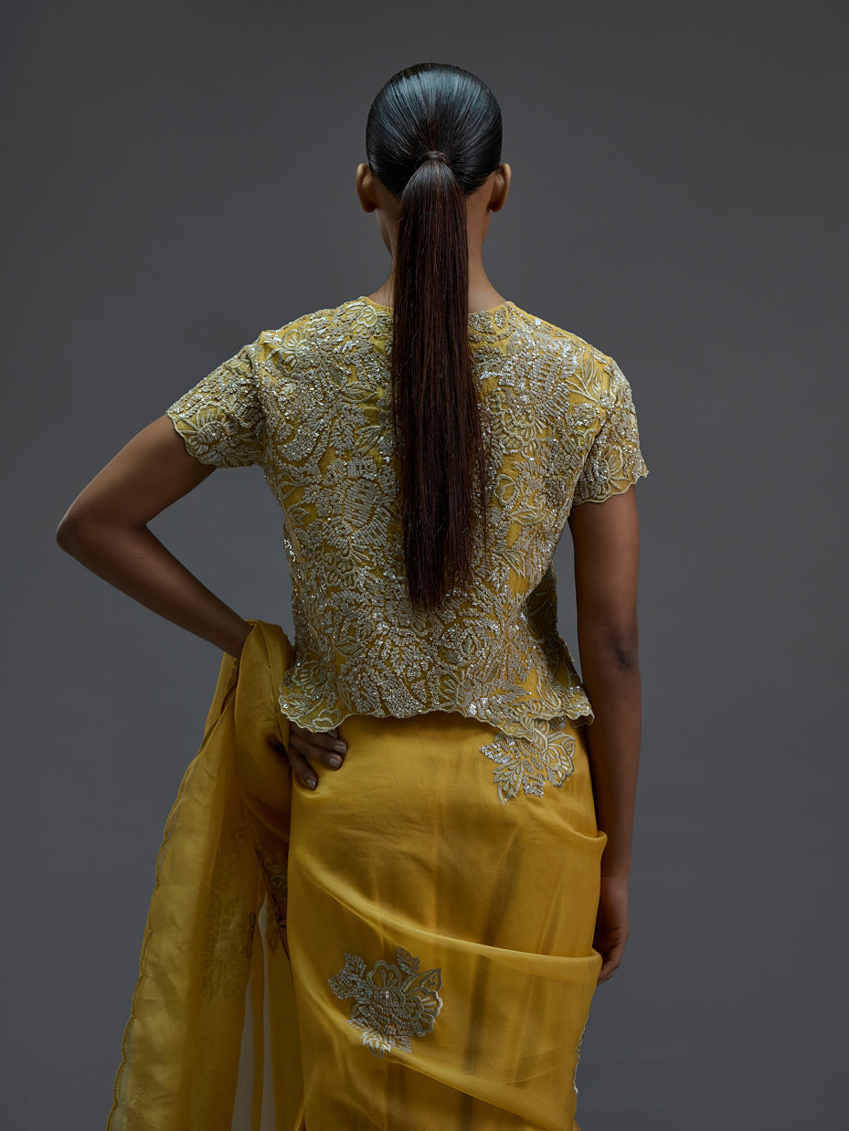 Saffron Hand Sequined Flat Stitch Blouse