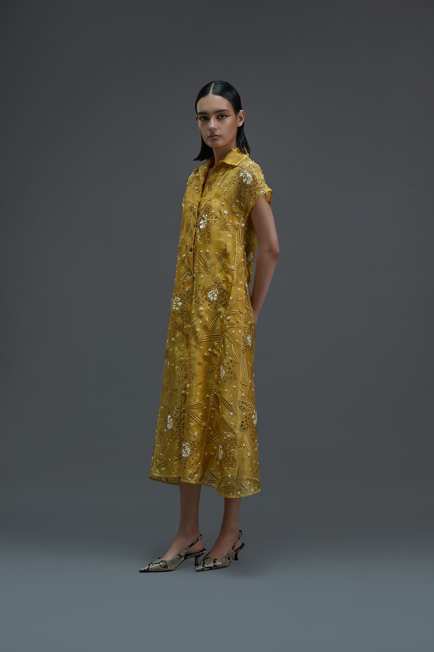 Saffron Cutwork and French Knot Dress