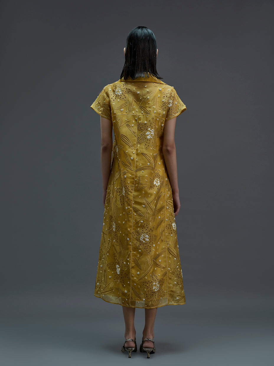 Saffron Cutwork and French Knot Dress