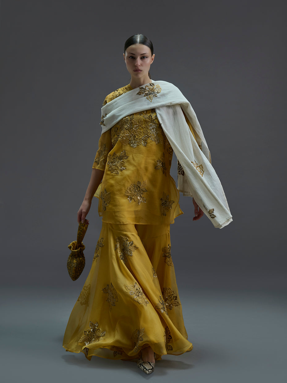 Saffron Hand Sequined Flat Stitch Sharara