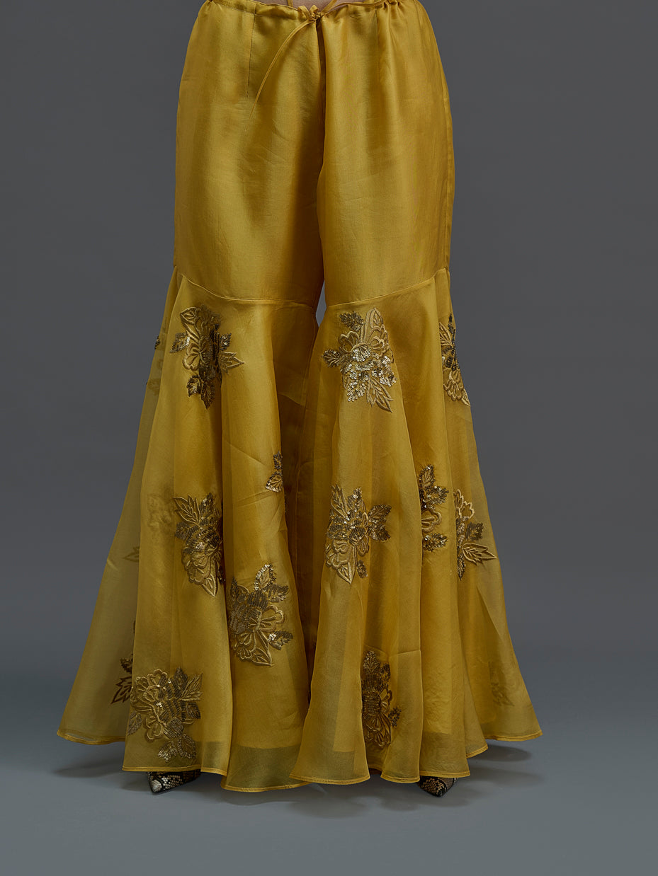 Saffron Hand Sequined Flat Stitch Sharara