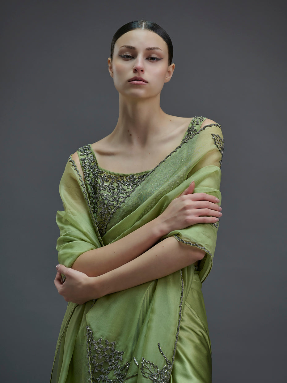 Grass Hand Beaded Sari