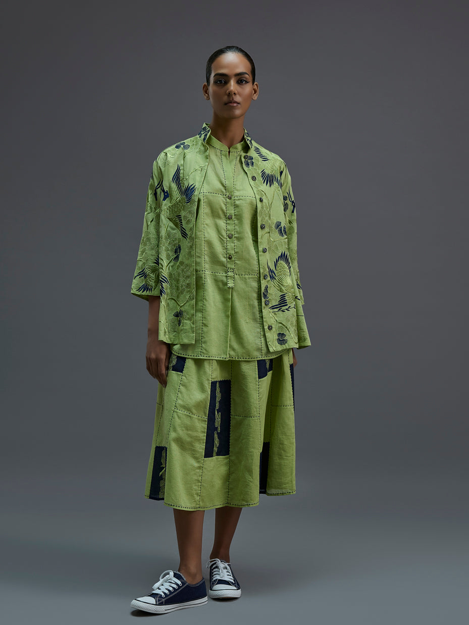 Grass Contrast Flat Stitch Patchwork Top