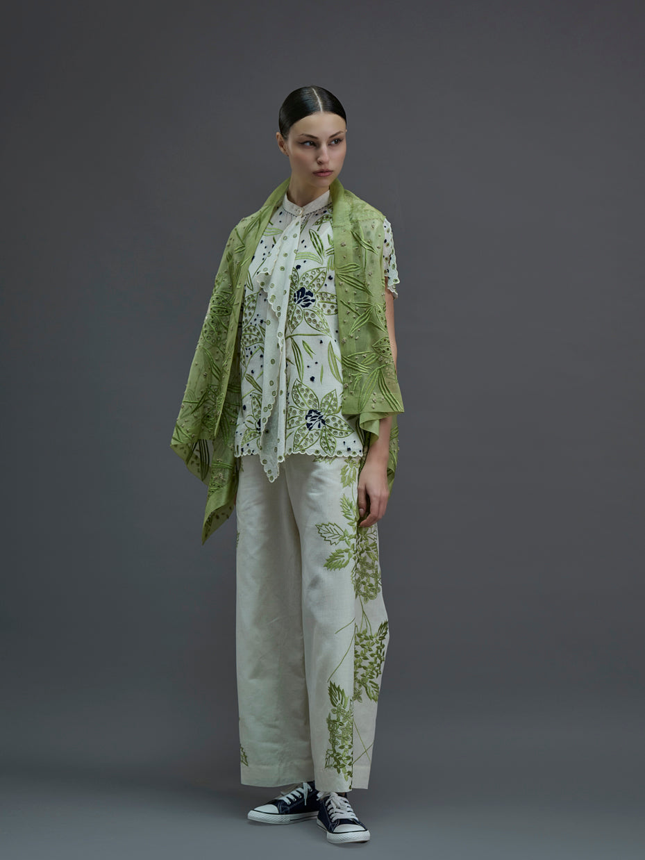 Ecru Cutwork and French Knot Top