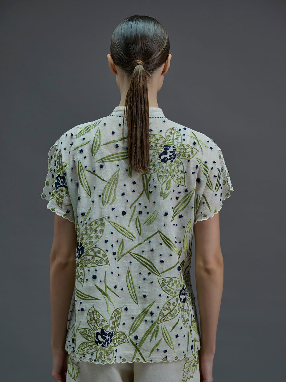 Ecru Cutwork and French Knot Top
