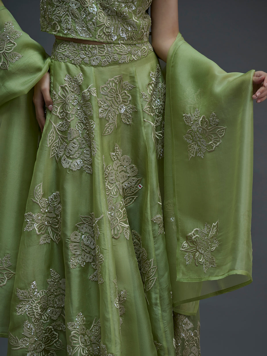 Grass Hand Sequined Flat Stitch Dupatta