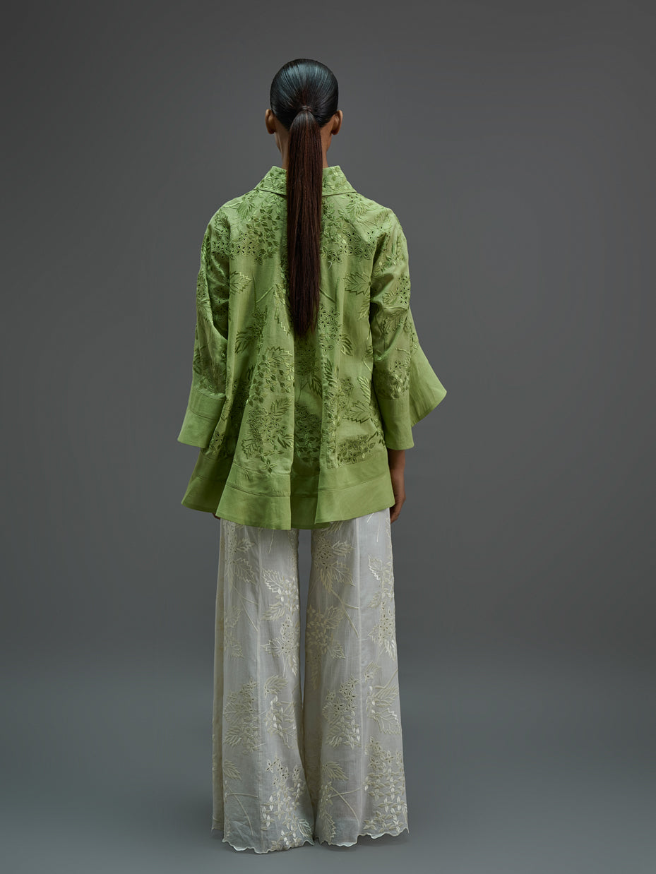 Ecru Damask Stitched Cutwork Palazzo