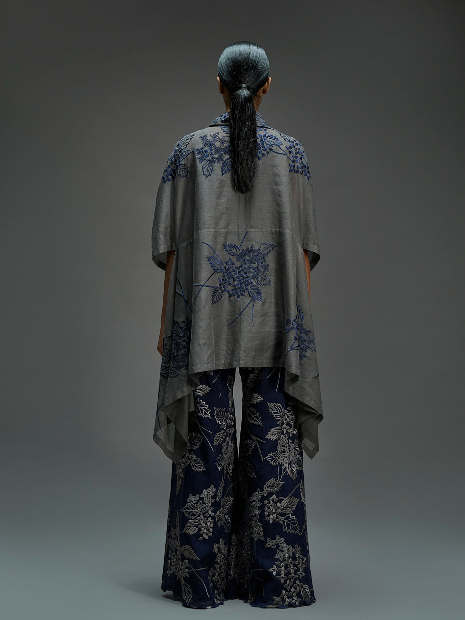 Indigo Damask Stitched Cutwork Palazzo