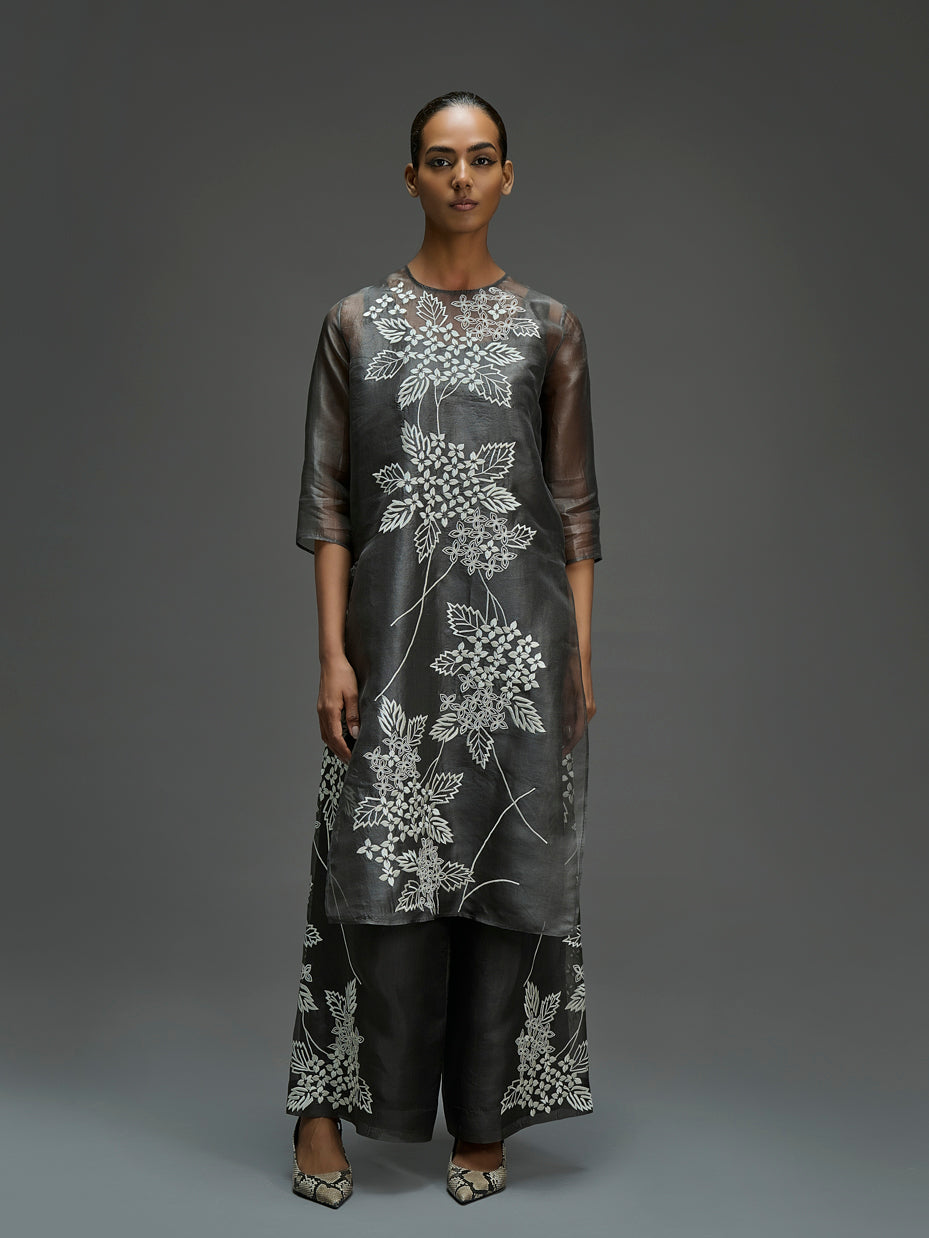 Taupe Damask Stitched Cutwork Kurta