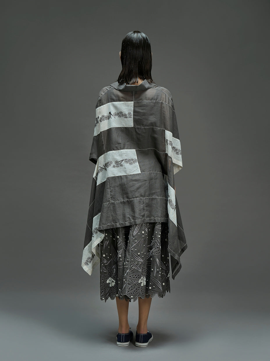 Taupe Contrast Flat Stitch Patchwork Cape