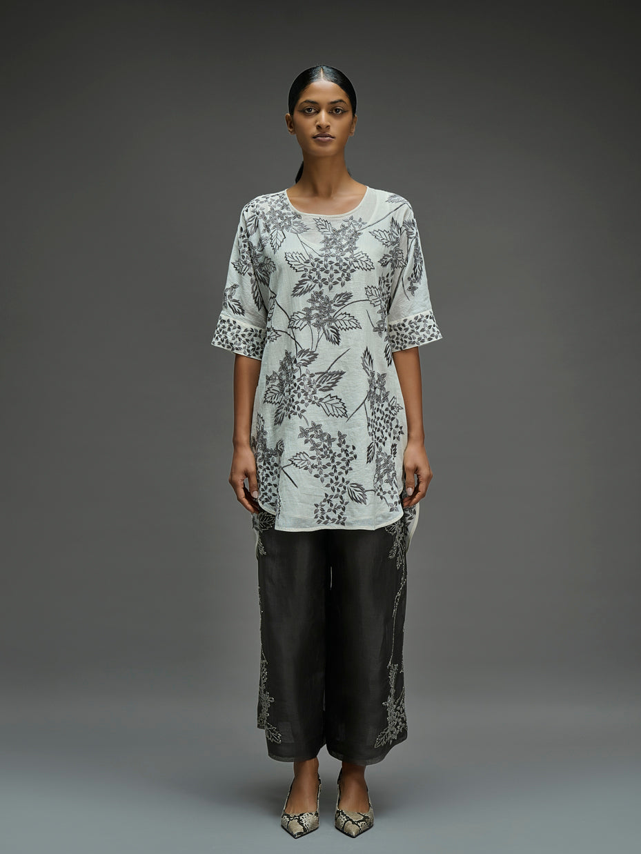 Ecru Damask Stitched Cutwork Tunic