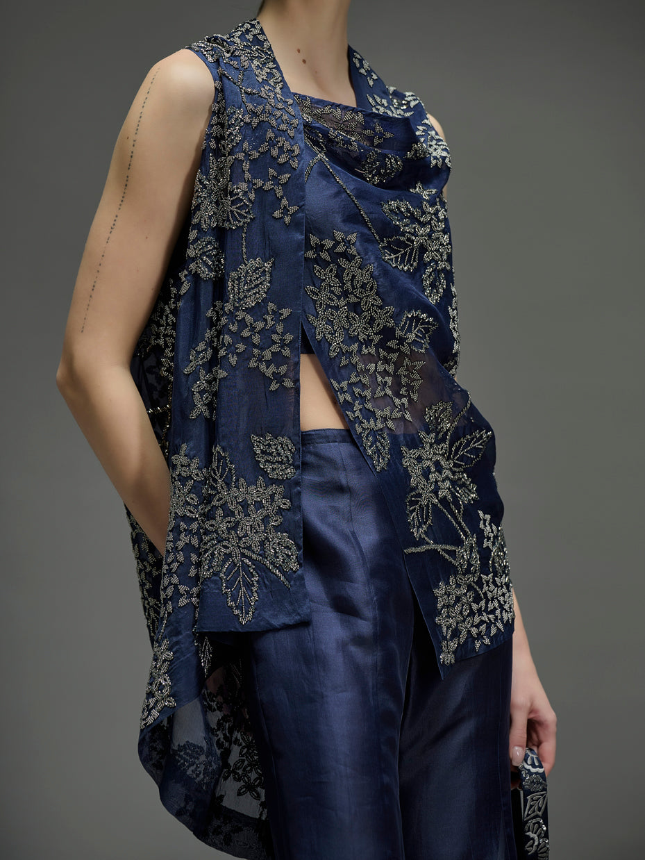 Indigo Hand Beaded Wrap
