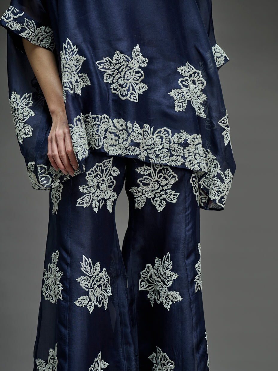 Indigo Hand Sequined Flat Stitch Top