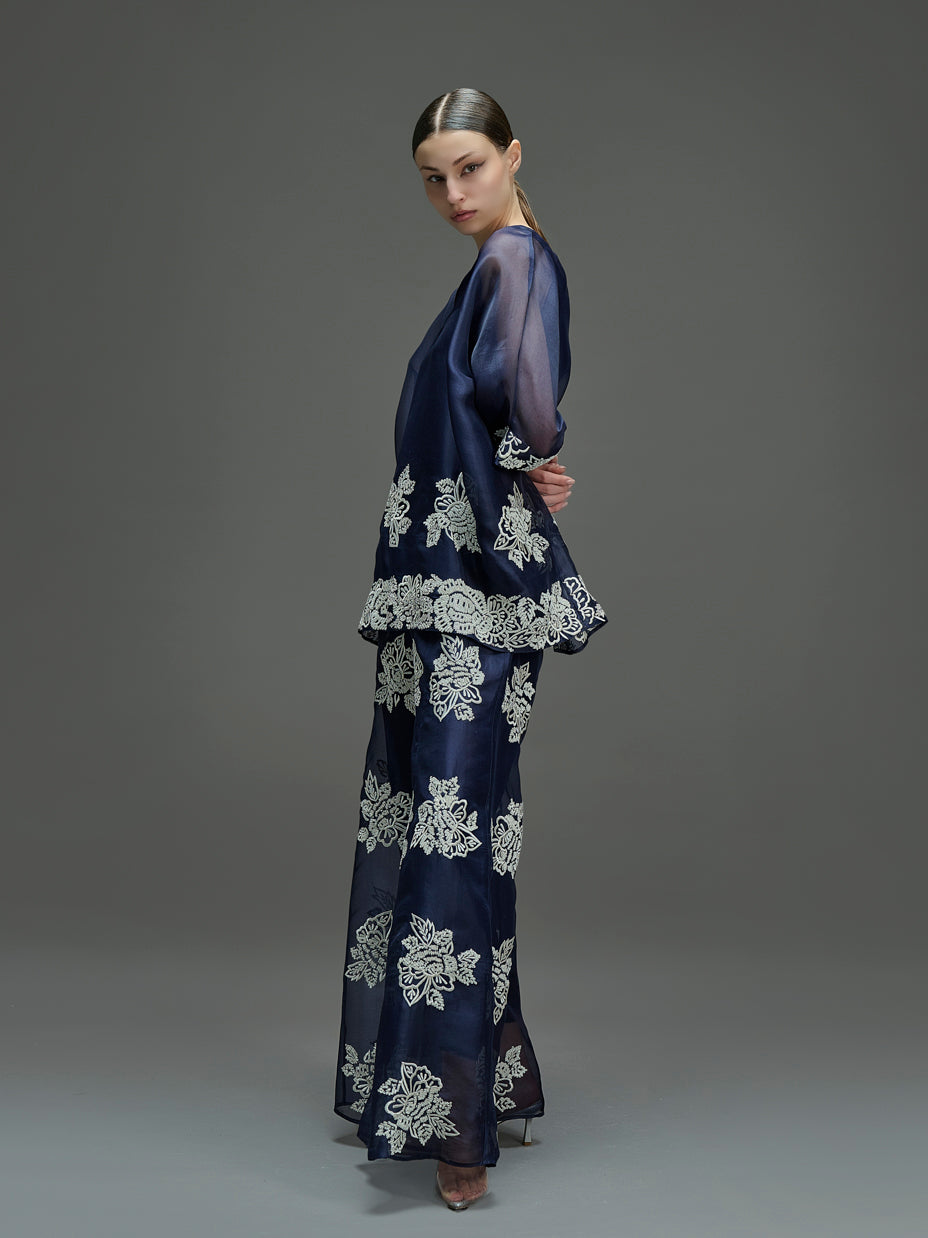 Indigo Hand Sequined Flat Stitch Top