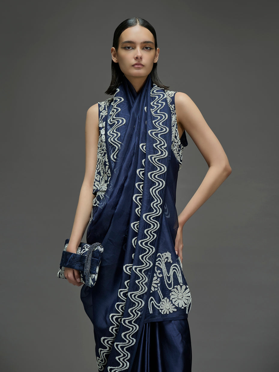 Indigo Hand Beaded Sari