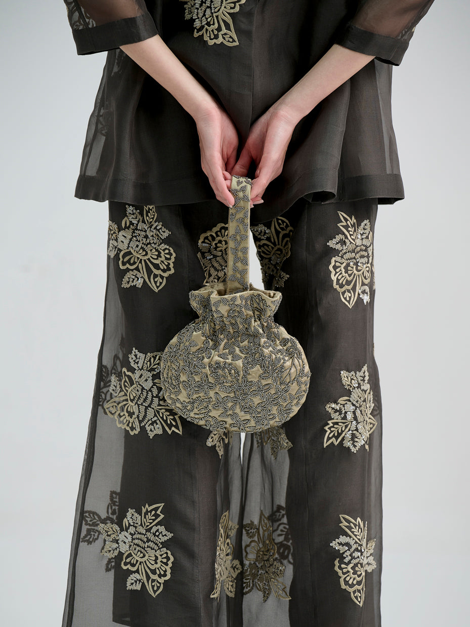 Natural Hand Beaded Round Handbag