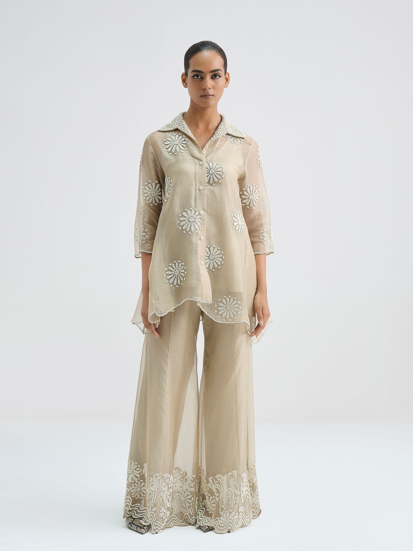 Natural Hand Beaded Palazzo