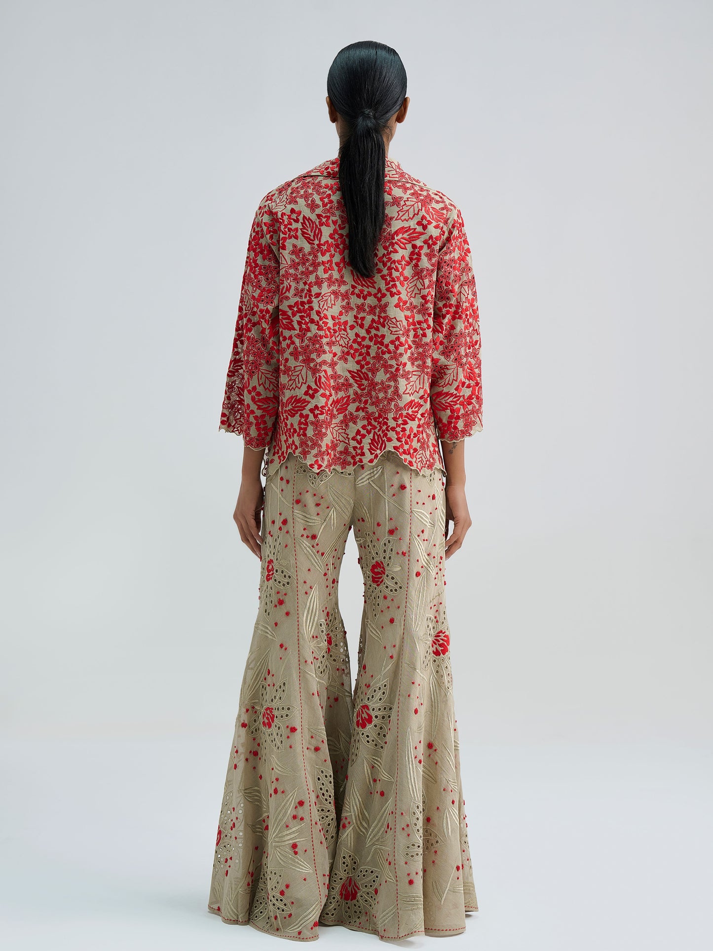 Natural Damask Stitched Cutwork Top