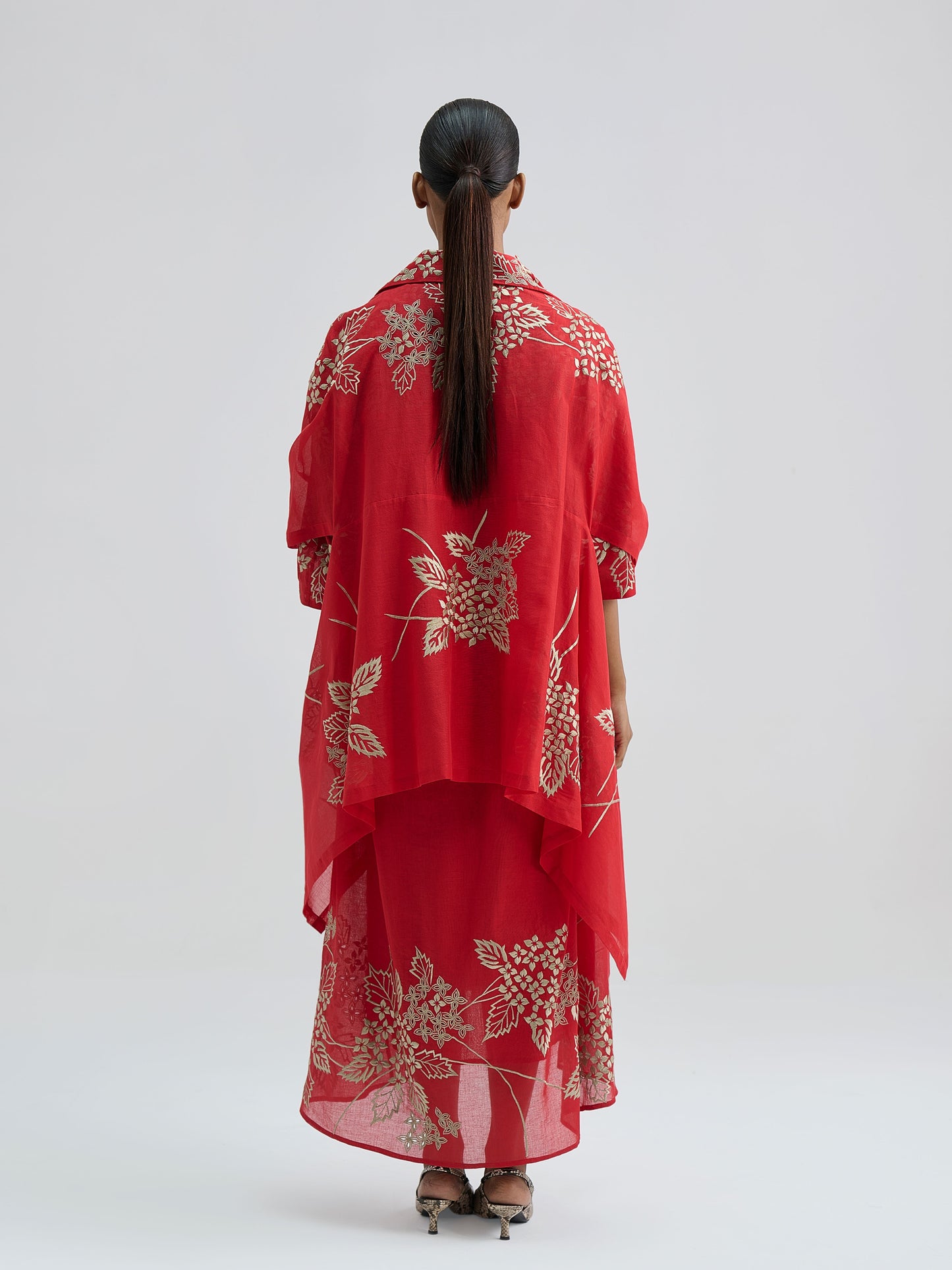 Crimson Damask Stitched Cutwork Cape