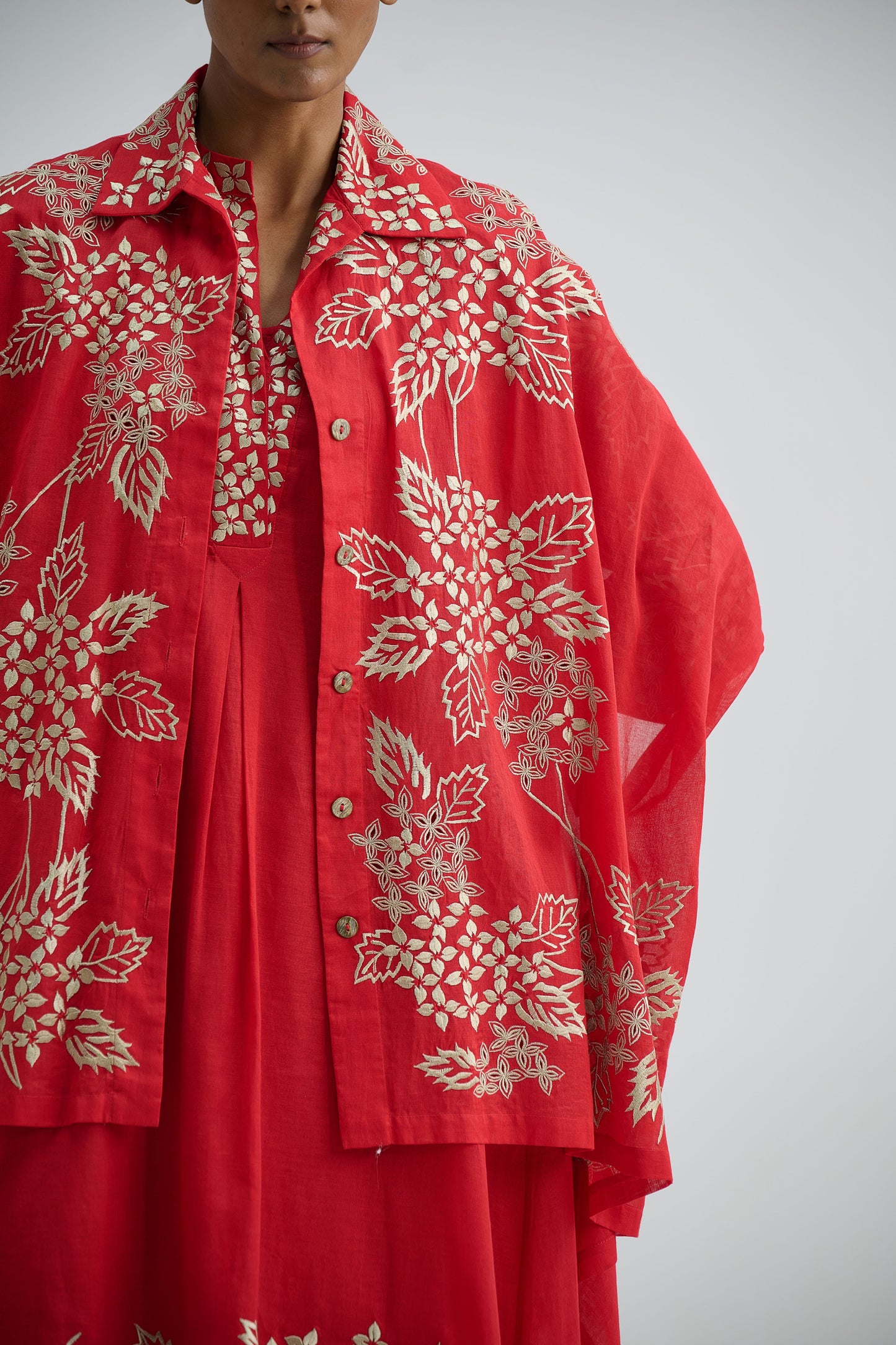 Crimson Damask Stitched Cutwork Cape