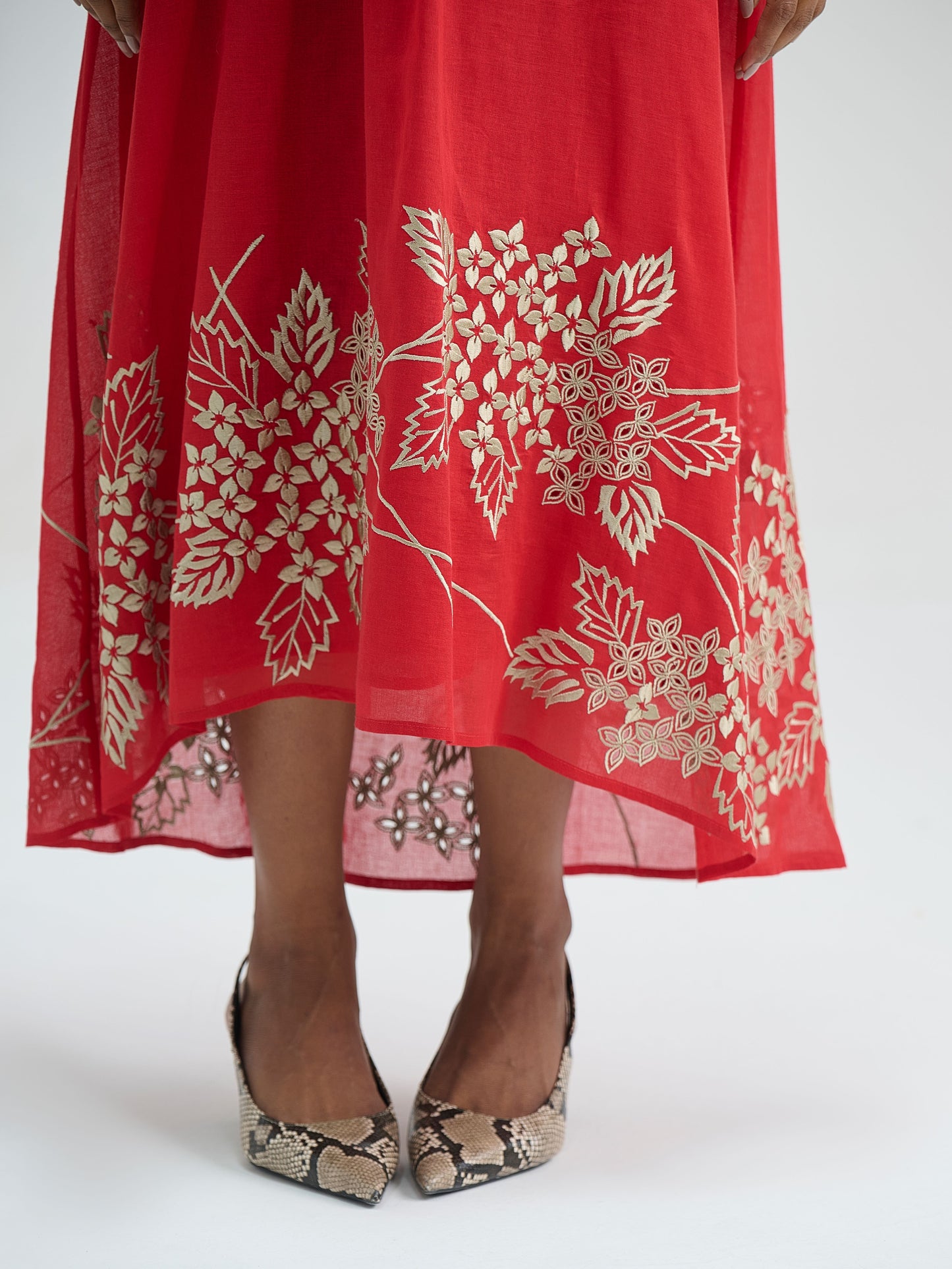 Crimson Damask Stitched Cutwork Dress