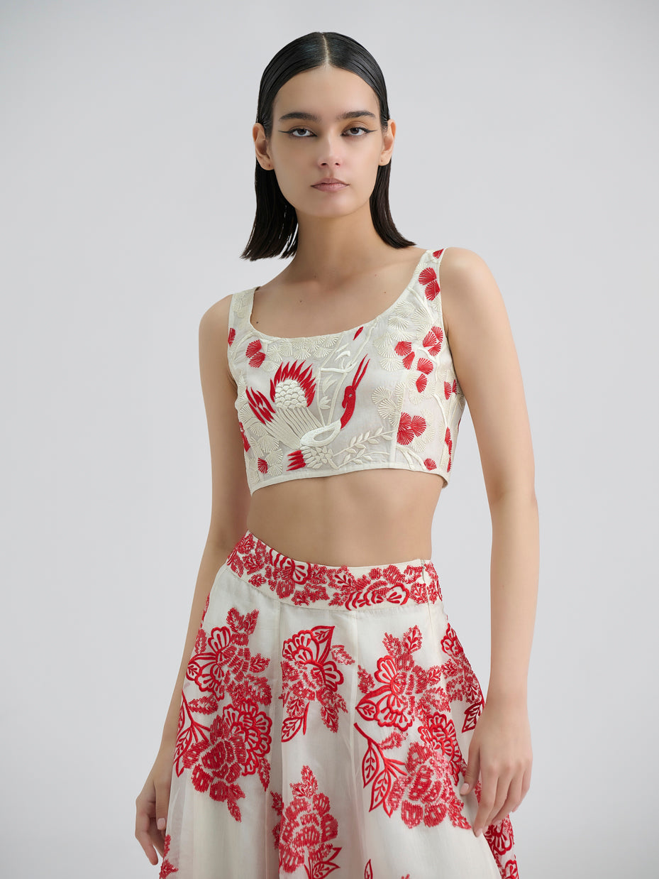 Ecru Bird Motif Blouse