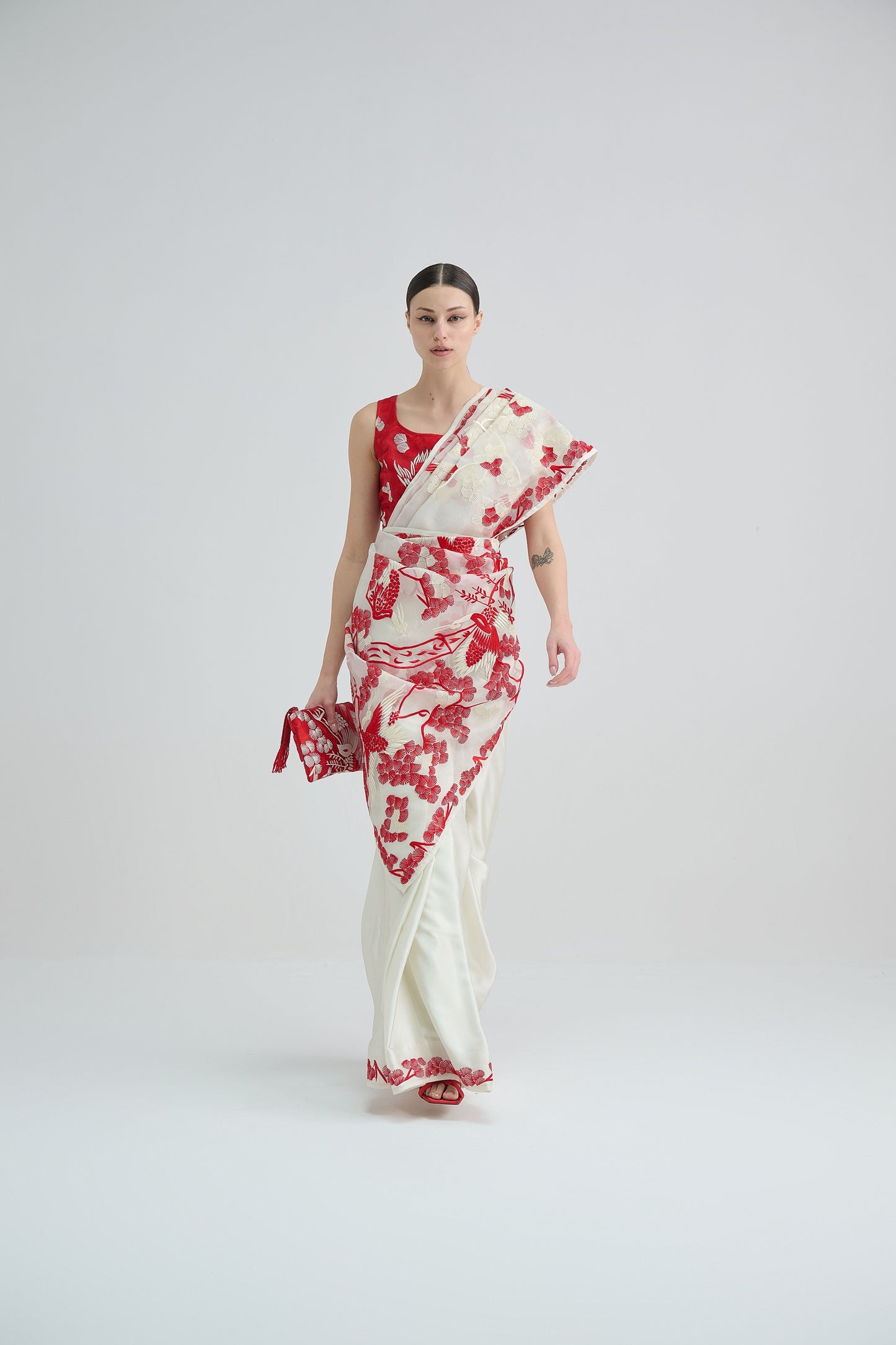 Ecru Bird Motif Sari