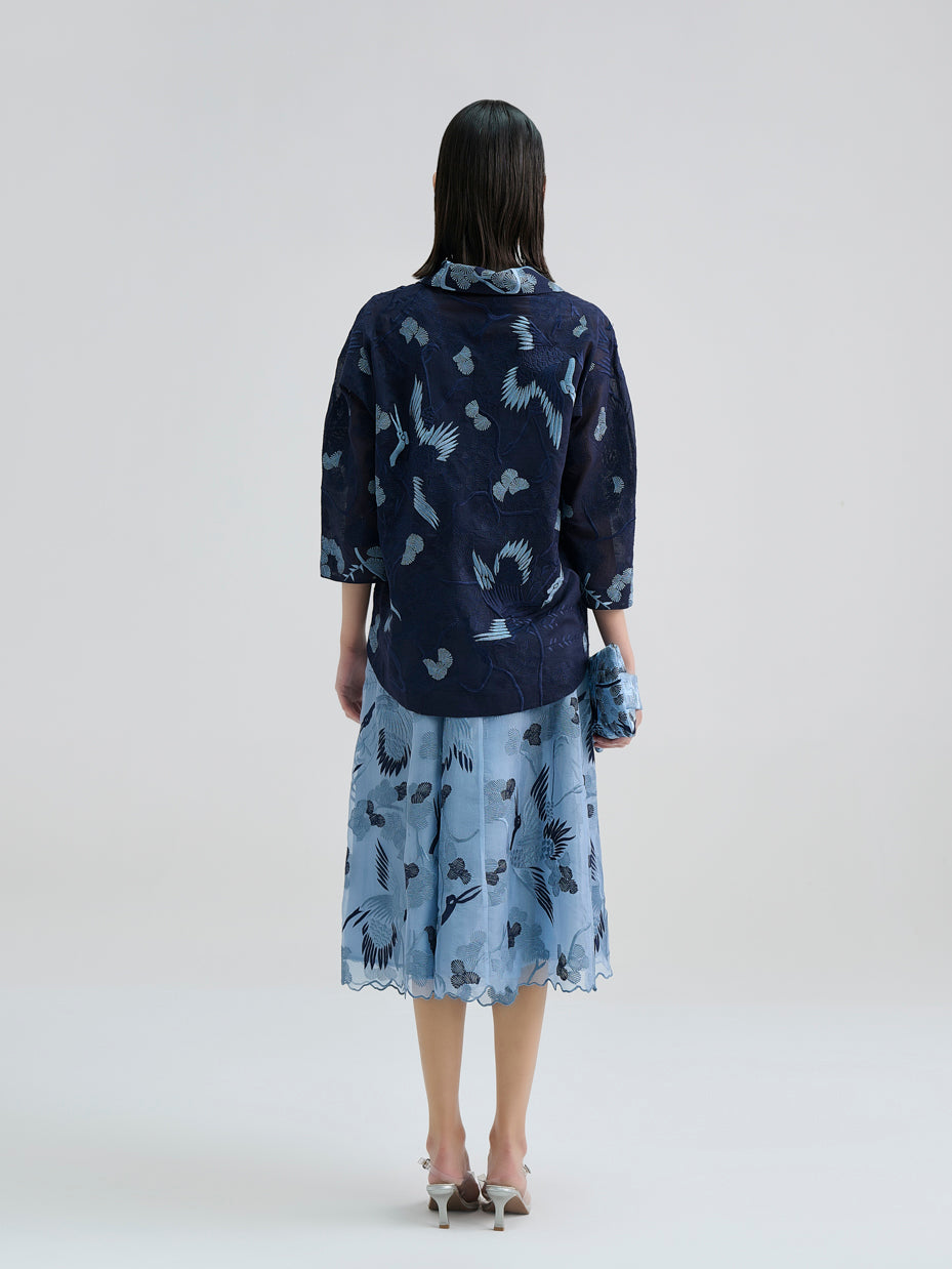 Indigo Bird Motif Top