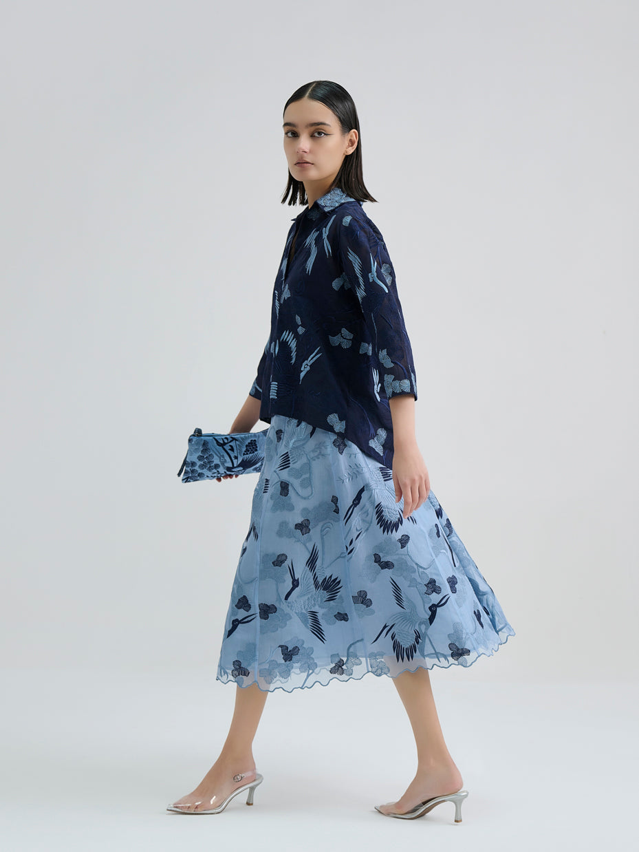Indigo Bird Motif Top