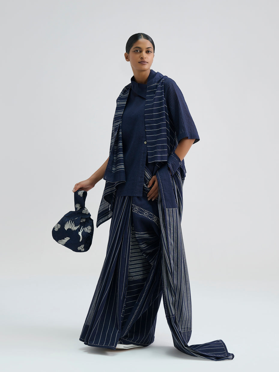 Indigo Bird Motif Knot Bag